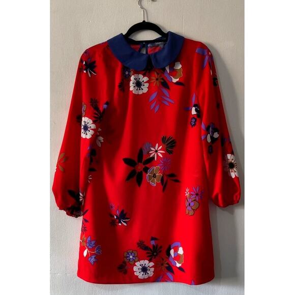 Modcloth Red Floral Peter Pan Collar Shift Mini Dress Size XS - Picture 1 of 4